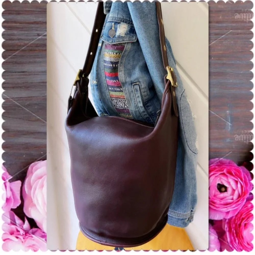 COACH DUFFLE FEED SAC CHOCOLATE BROWN LEATHER CLASSIC XL BUCKET BAG 9085